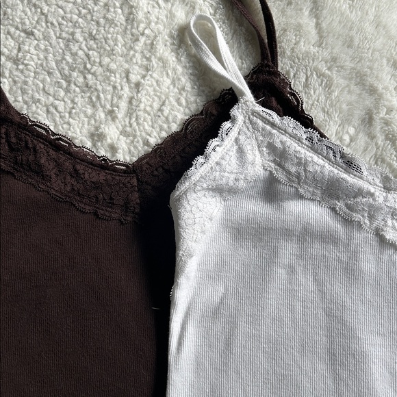 Set of 3 Hollister Lace Trim Camisoles - White, Brown, Navy - Picture 2 of 6